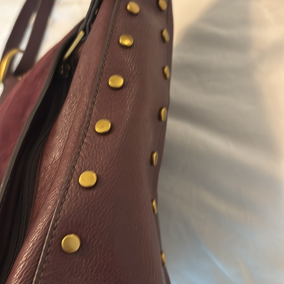 VTG Fossil Bordeaux Talia Hobo bag or crossbody suede & pebbled leather studded - Picture 9 of 16